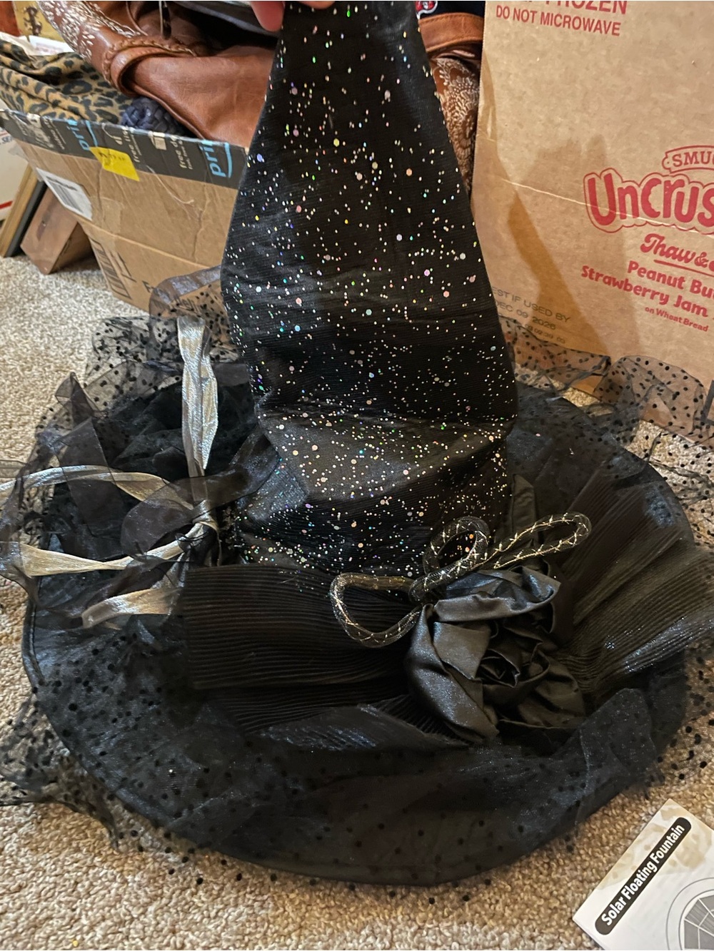 Spirit Black Glitter Witch Hat with Ribbon Bow adult size